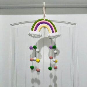 Woven Rainbow Wall Hanging Decorations with Pom Pom Tassels Nursery Playroom